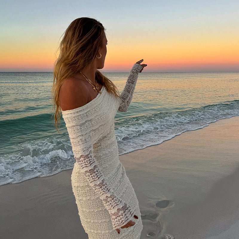 Amazon New Fashionable Elegant Socialite Style Off-shoulder Lace Dress Women - watkins innovators