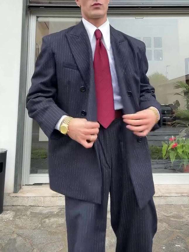 Classic Double - Breasted Pinstripe Men's Suit - watkins innovators