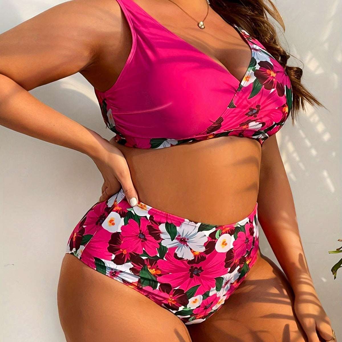 Plus Size Digital Printing Push Up Fashion Women's Split Bikini Swimsuit - watkins innovators
