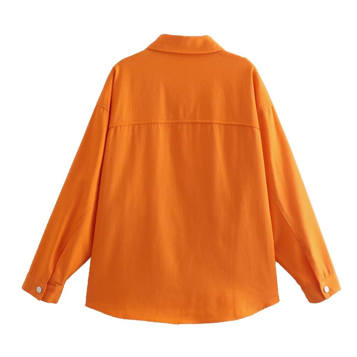 Oversized Loose Orange Imitation Denim Single-breasted Large Pocket Long Sleeve Women's Shirt - watkins innovators