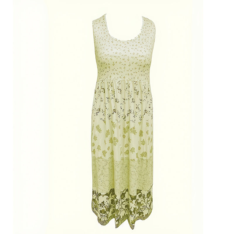 Women's Bohemian Floral Sleeveless Midi Dress Round Neck A-Line Summer Dress For Casual Or Dressy Occasions - watkins innovators