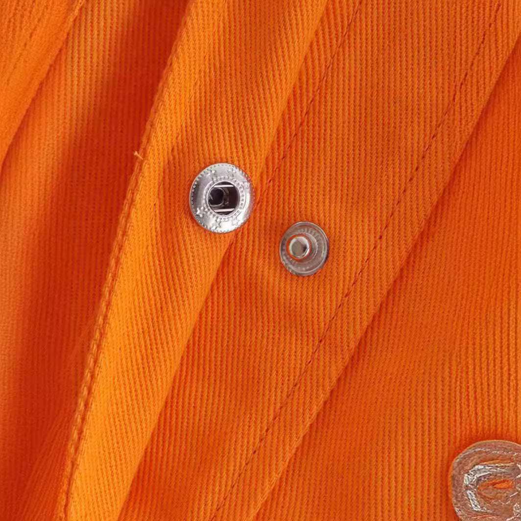 Oversized Loose Orange Imitation Denim Single-breasted Large Pocket Long Sleeve Women's Shirt - watkins innovators