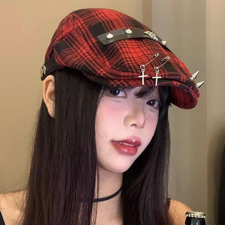Dark Street Fashion Advance Hats Women's Neutral Plaid - watkins innovators