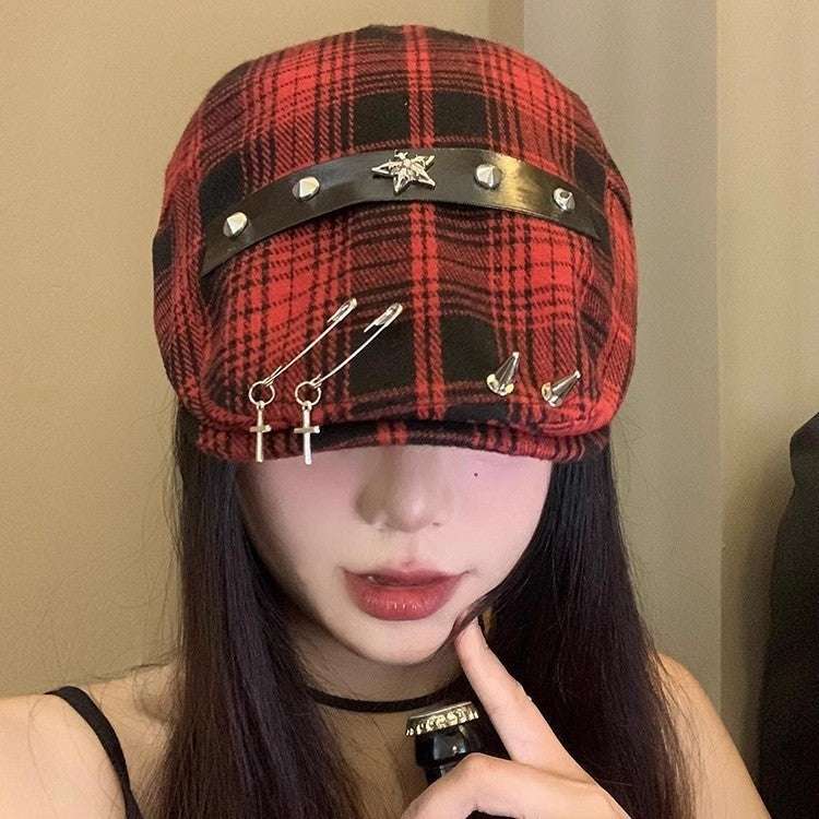 Dark Street Fashion Advance Hats Women's Neutral Plaid - watkins innovators