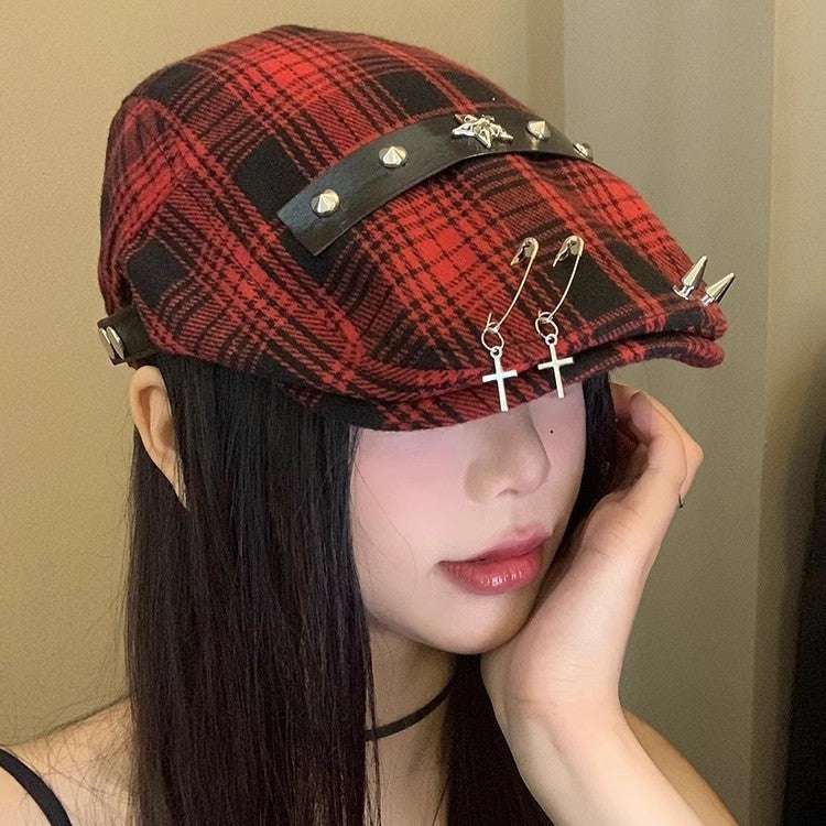 Dark Street Fashion Advance Hats Women's Neutral Plaid - watkins innovators
