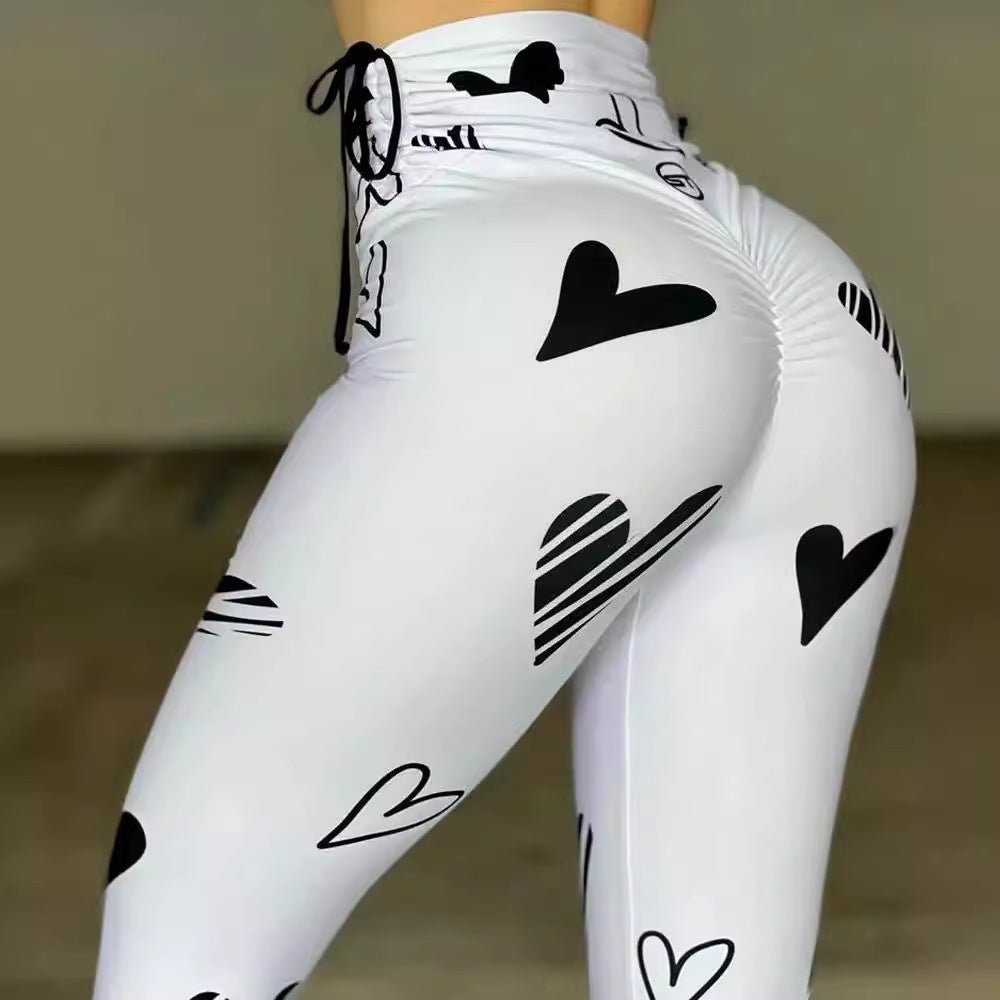 Drawstring Heart Print Yoga Sports Hip-hop Fitness Leggings - watkins innovators