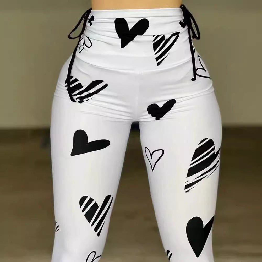 Drawstring Heart Print Yoga Sports Hip-hop Fitness Leggings - watkins innovators