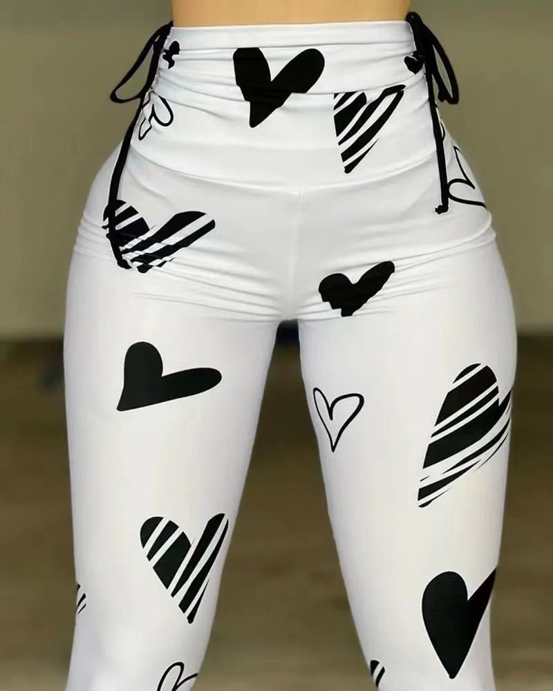 Drawstring Heart Print Yoga Sports Hip-hop Fitness Leggings - watkins innovators
