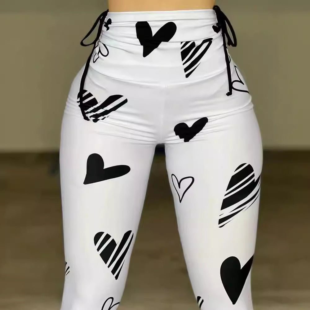 Drawstring Heart Print Yoga Sports Hip-hop Fitness Leggings - watkins innovators