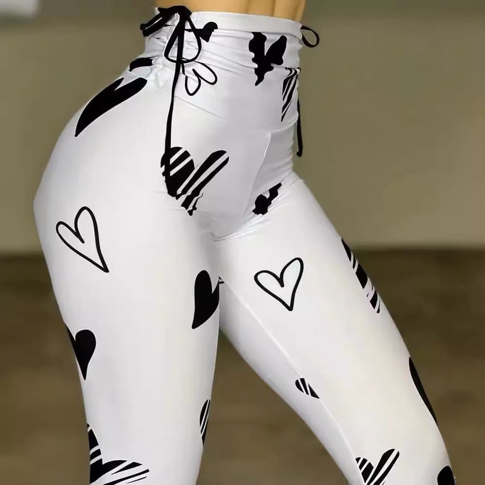 Drawstring Heart Print Yoga Sports Hip-hop Fitness Leggings - watkins innovators