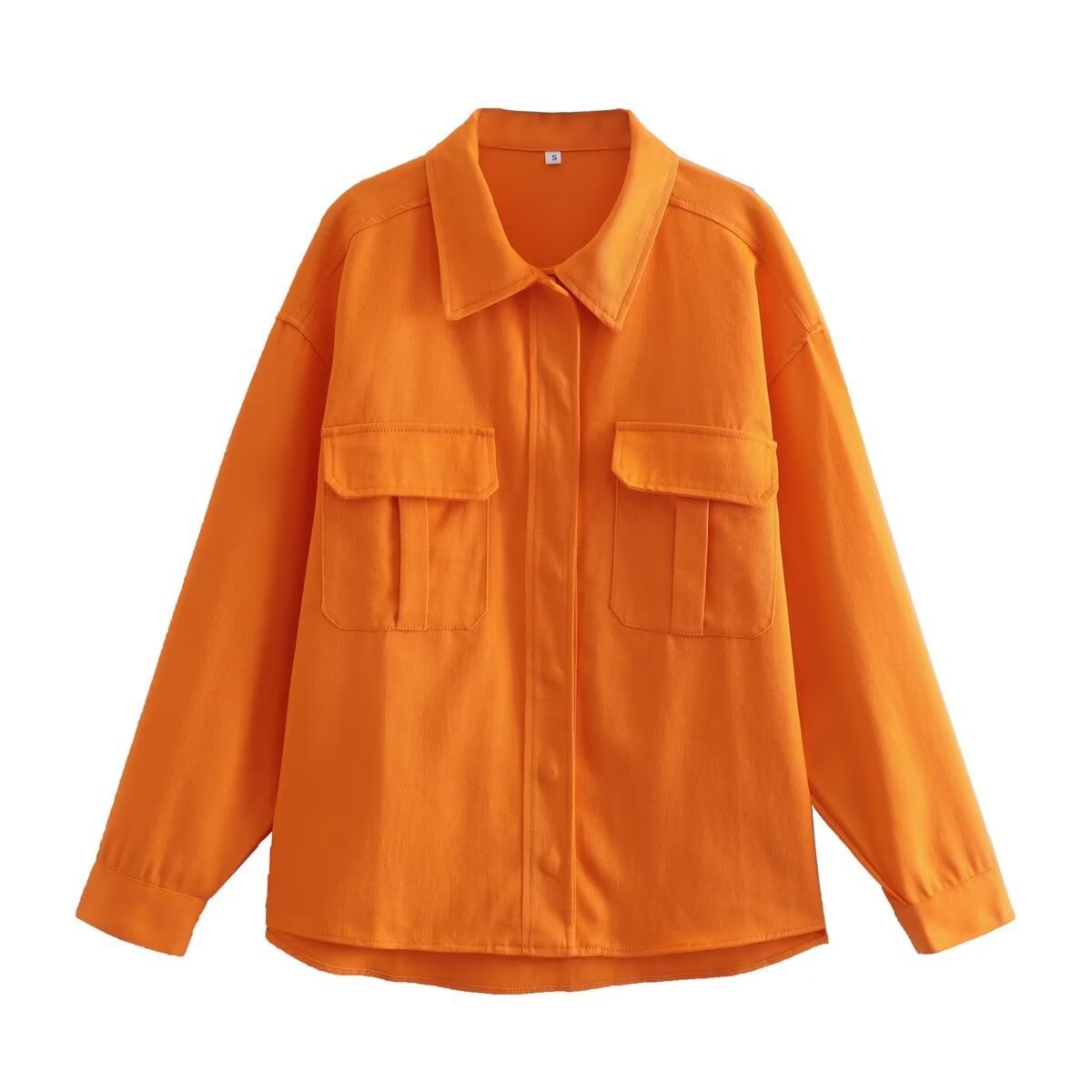 Oversized Loose Orange Imitation Denim Single-breasted Large Pocket Long Sleeve Women's Shirt - watkins innovators
