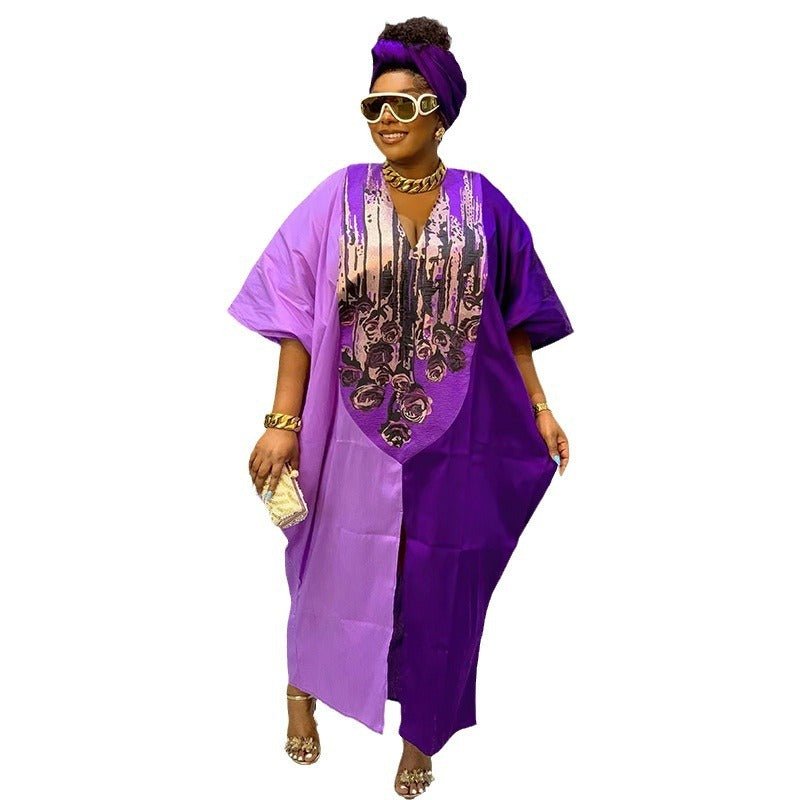 Ethnic Style Loose Plus Size Color - matching Dress - watkins innovators