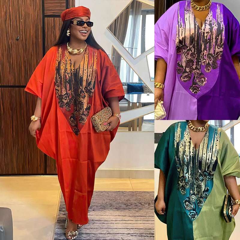 Ethnic Style Loose Plus Size Color - matching Dress - watkins innovators