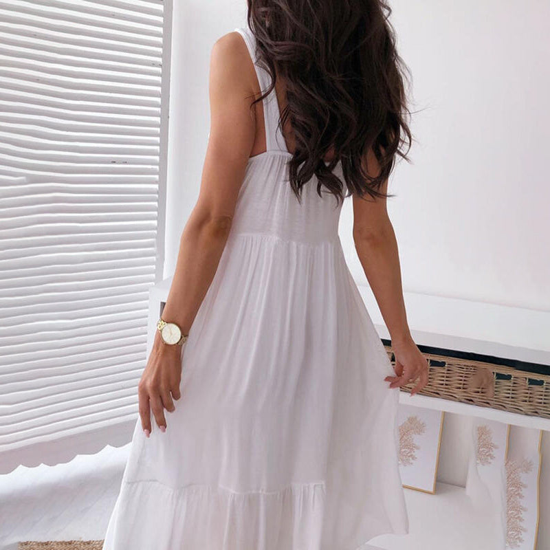 Bohemian Lace Trim Sleeveless Dress - V-Neck Sexy Cutout Summer Maxi Dress - watkins innovators