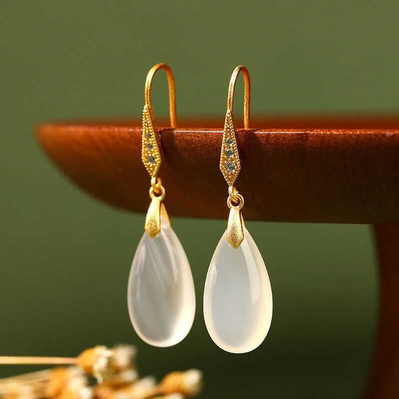 Simple White Jade Water Drop Earrings - watkins innovators