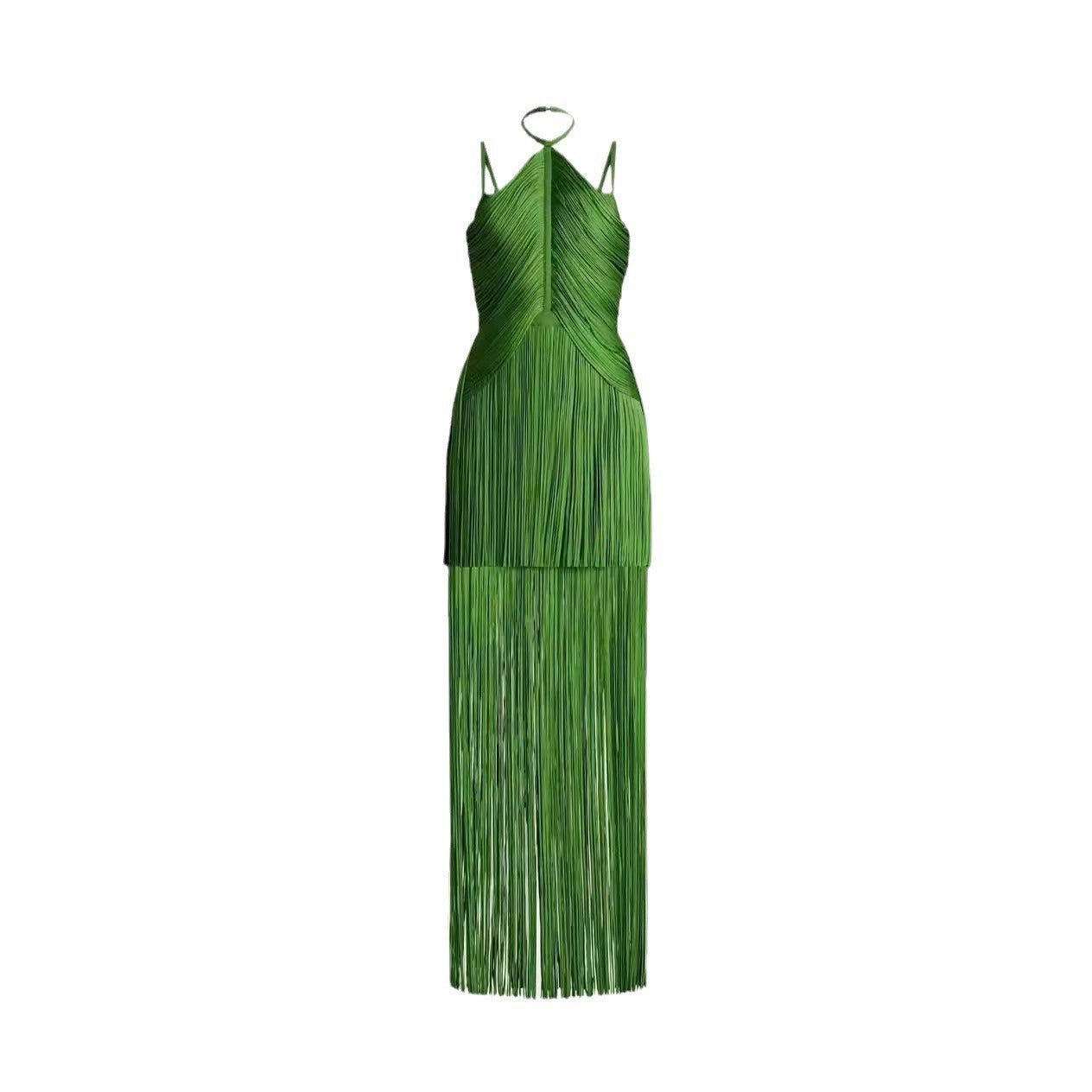 Green Halter Spaghetti Straps Tassel Dinner Ball Dress - watkins innovators
