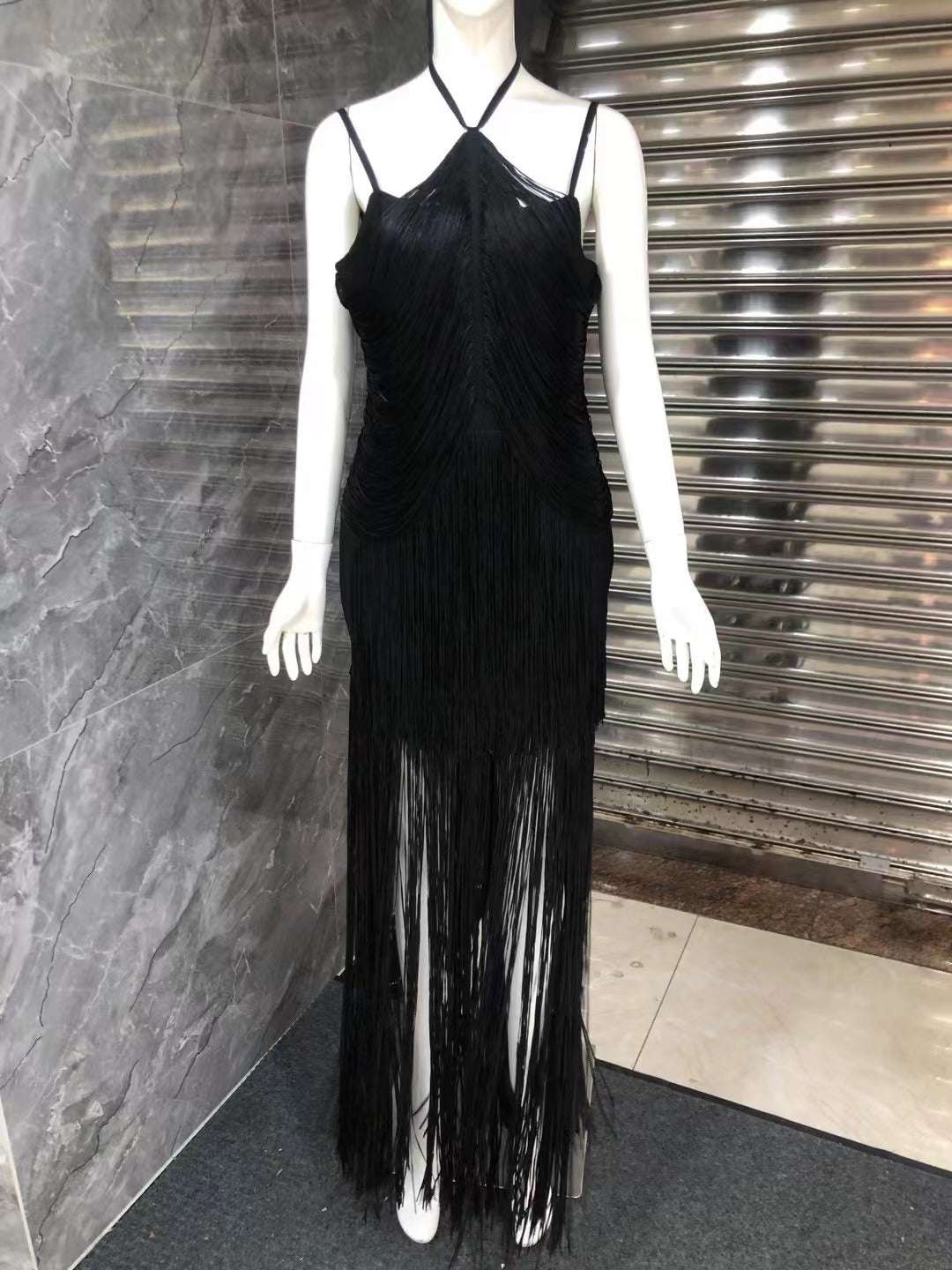 Green Halter Spaghetti Straps Tassel Dinner Ball Dress - watkins innovators