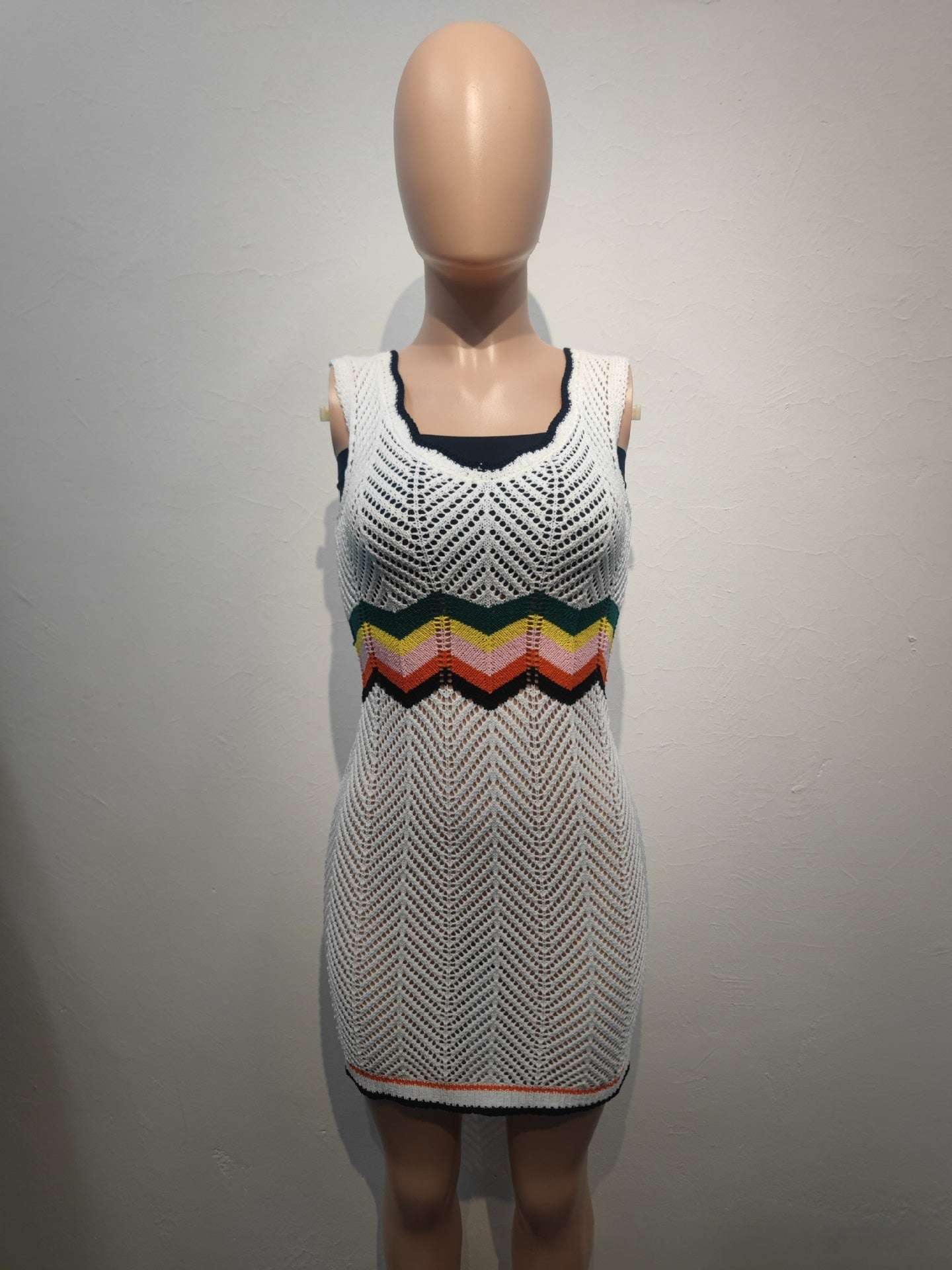 Rainbow Knitted Dress Mid - length Hollow Vest - watkins innovators