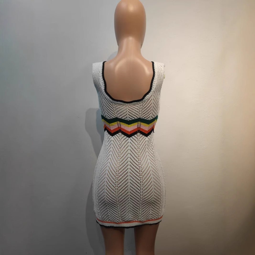 Rainbow Knitted Dress Mid - length Hollow Vest - watkins innovators