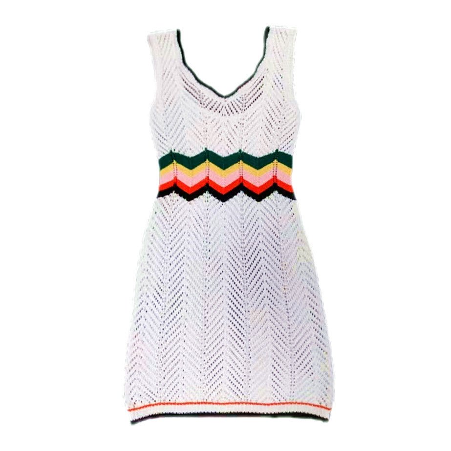 Rainbow Knitted Dress Mid - length Hollow Vest - watkins innovators