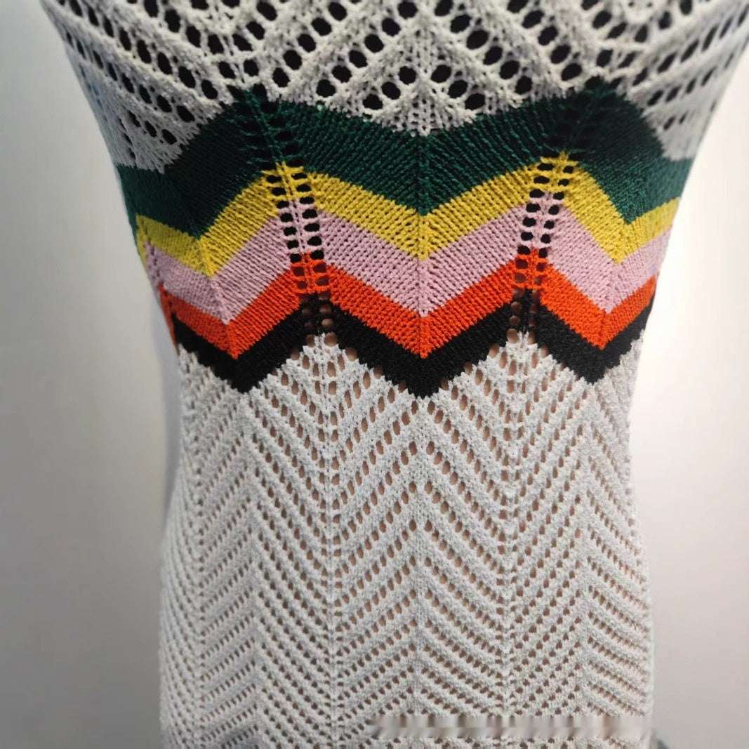 Rainbow Knitted Dress Mid - length Hollow Vest - watkins innovators