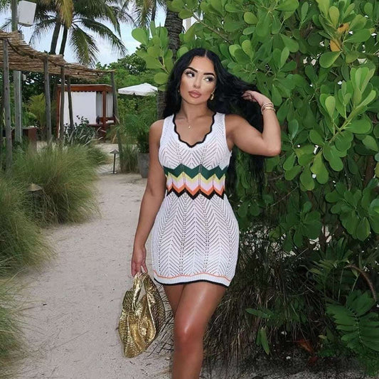Rainbow Knitted Dress Mid - length Hollow Vest - watkins innovators