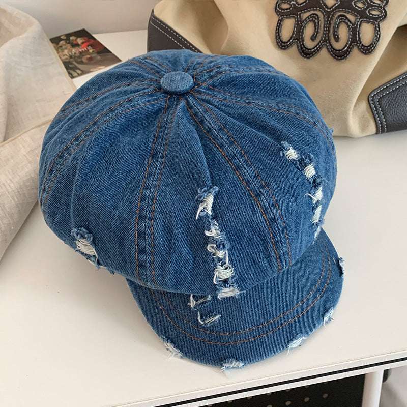 Retro Make Old Ripped Denim Beret Women - watkins innovators