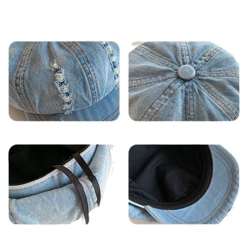 Retro Make Old Ripped Denim Beret Women - watkins innovators