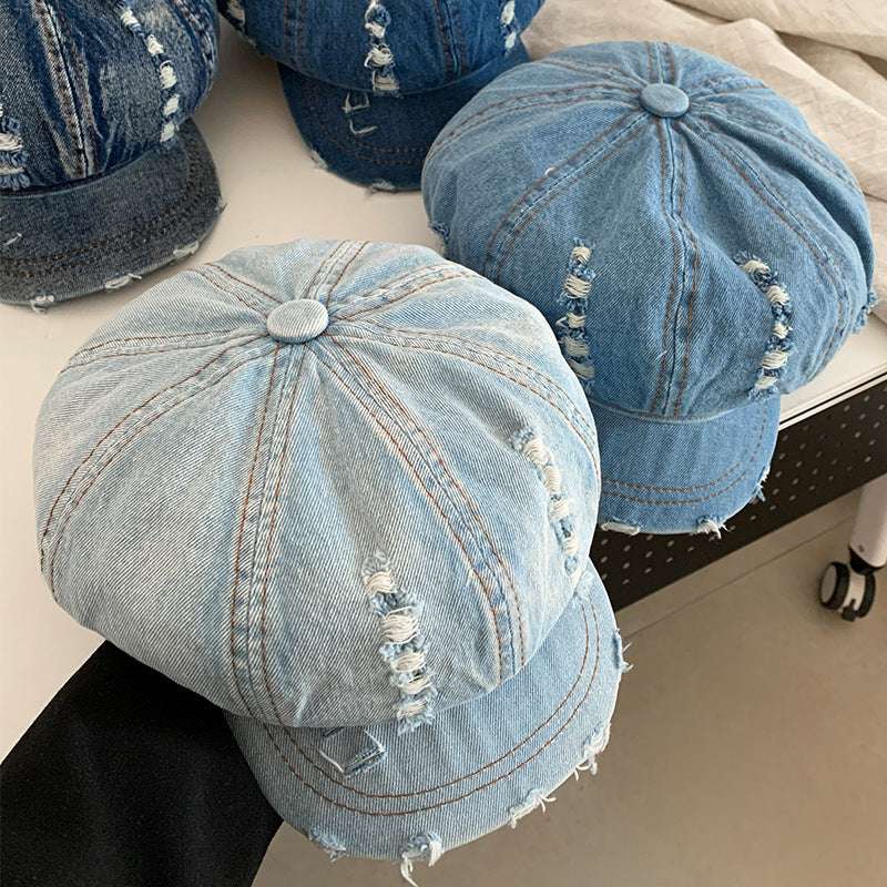 Retro Make Old Ripped Denim Beret Women - watkins innovators