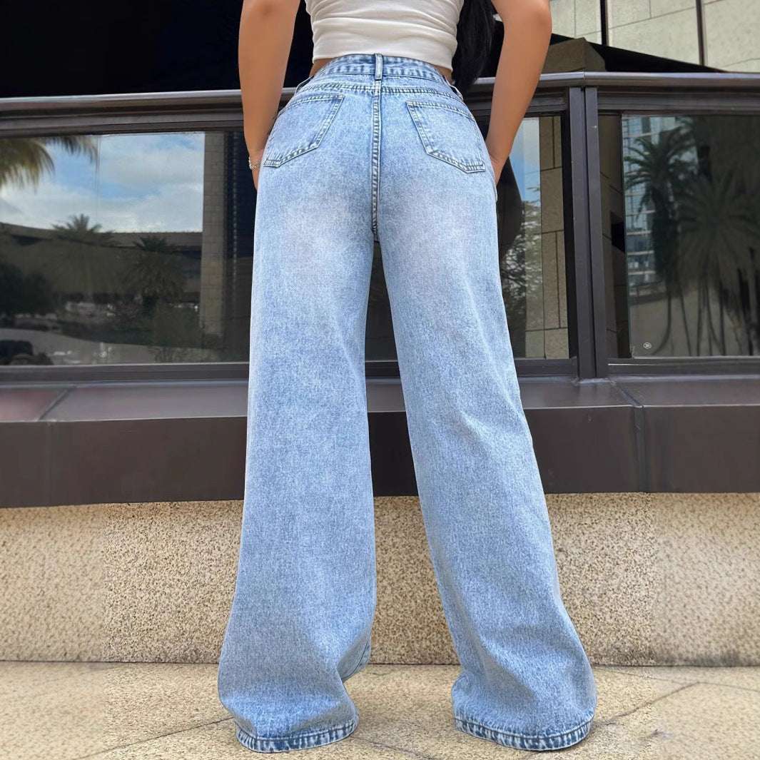 Ripped Washed Jeans Loose Straight Wide Leg - watkins innovators