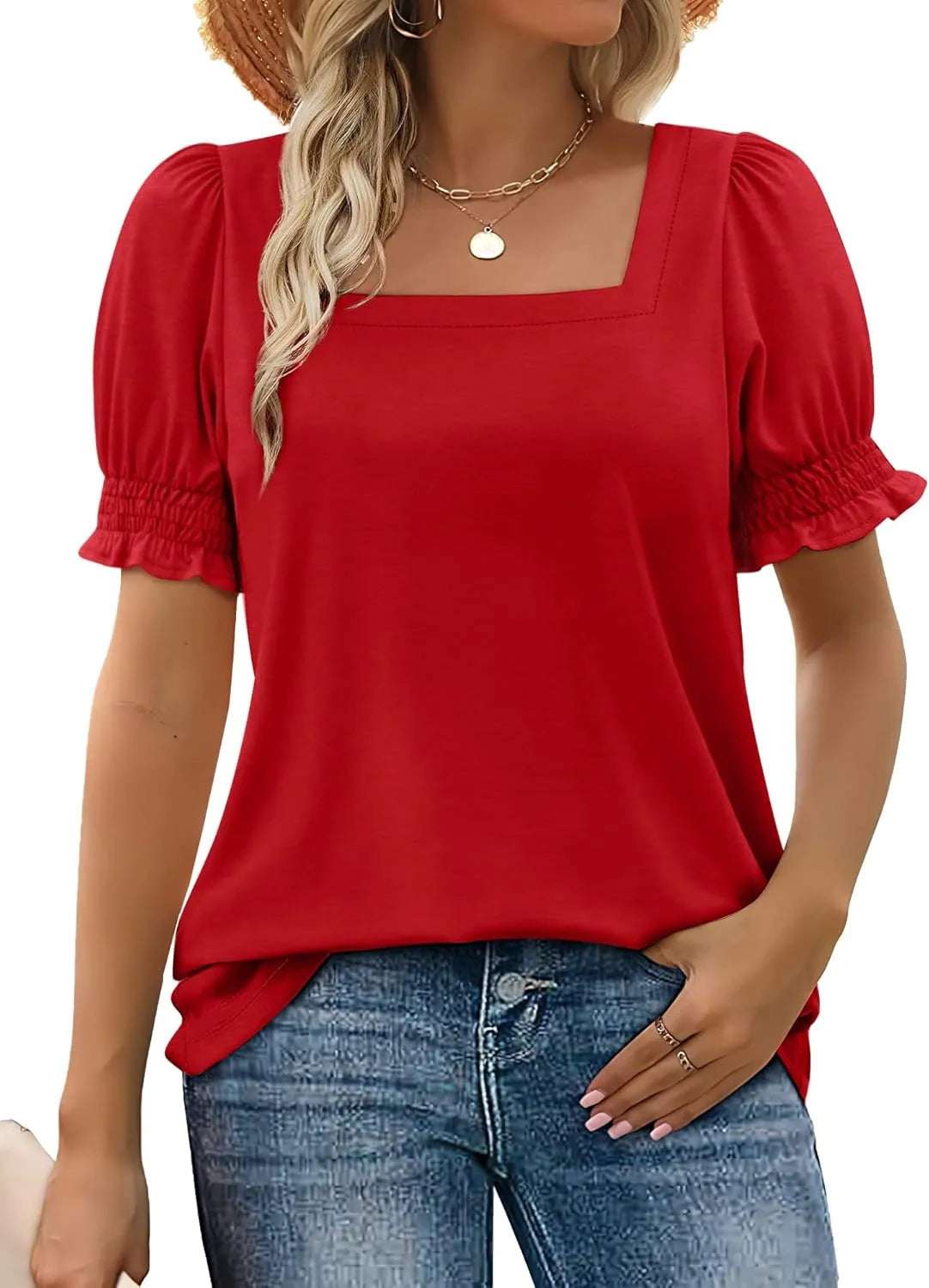 Spring And Summer New Fashion Simple U - neck Petal Sleeve Loose T-shirt - watkins innovators