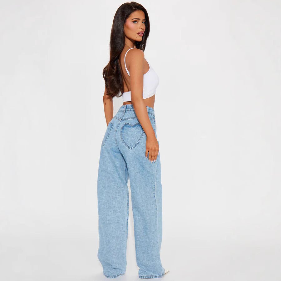 Straight Slimming Trousers Love Pocket High Waist Loose Jeans - watkins innovators
