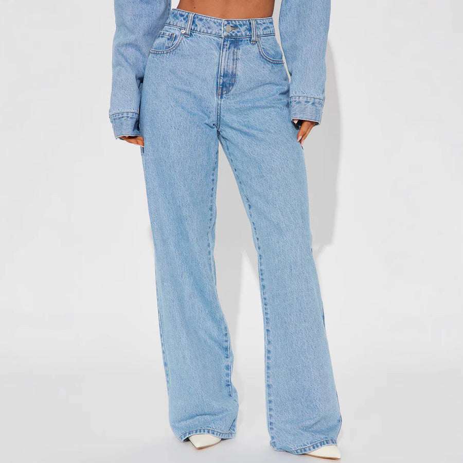 Straight Slimming Trousers Love Pocket High Waist Loose Jeans - watkins innovators