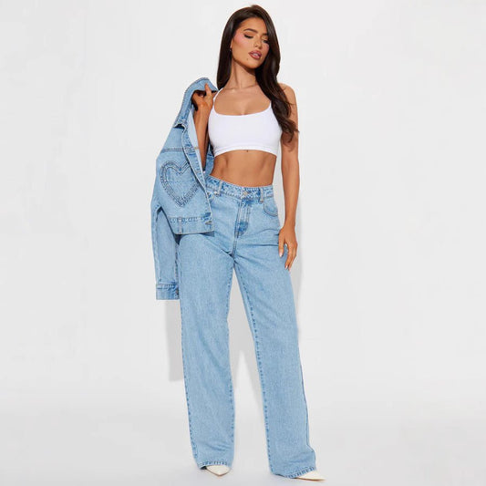 Straight Slimming Trousers Love Pocket High Waist Loose Jeans - watkins innovators