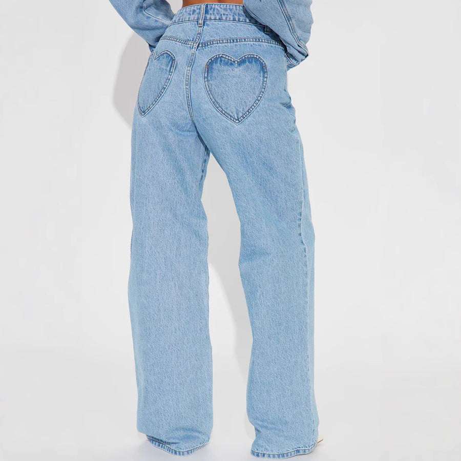 Straight Slimming Trousers Love Pocket High Waist Loose Jeans - watkins innovators