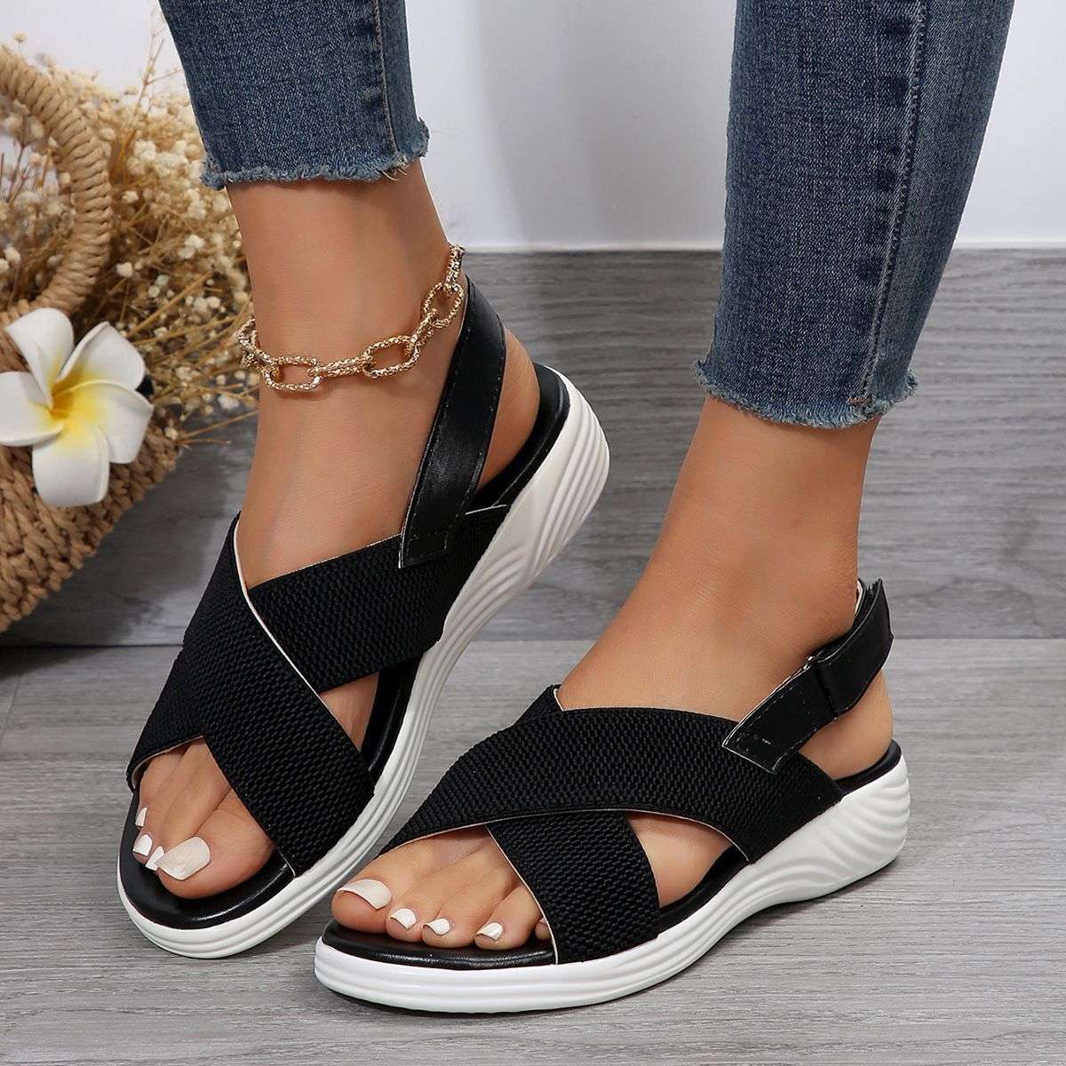 Strap Peep Toe Wedge Fly Woven Mesh Casual Sandals - watkins innovators