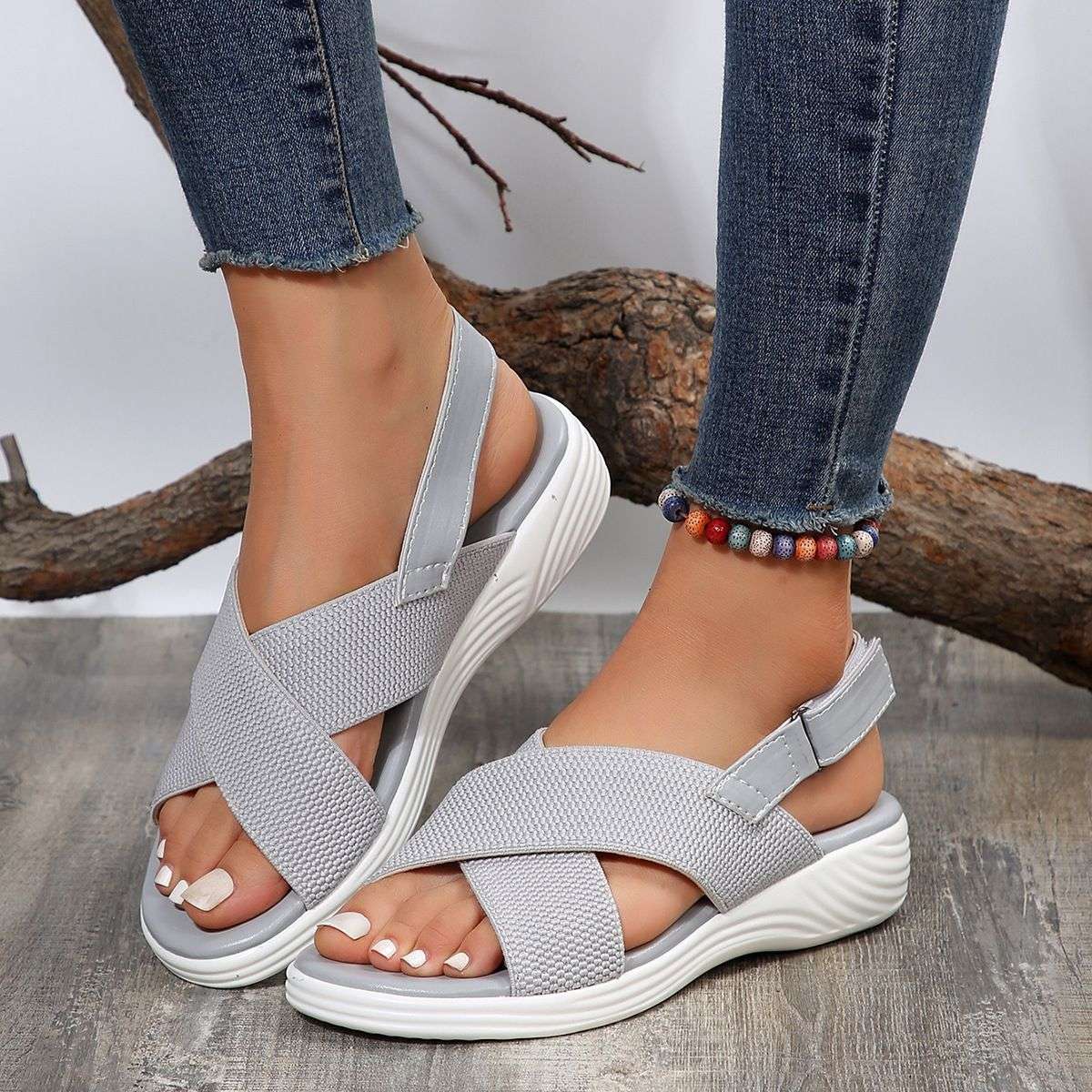 Strap Peep Toe Wedge Fly Woven Mesh Casual Sandals - watkins innovators
