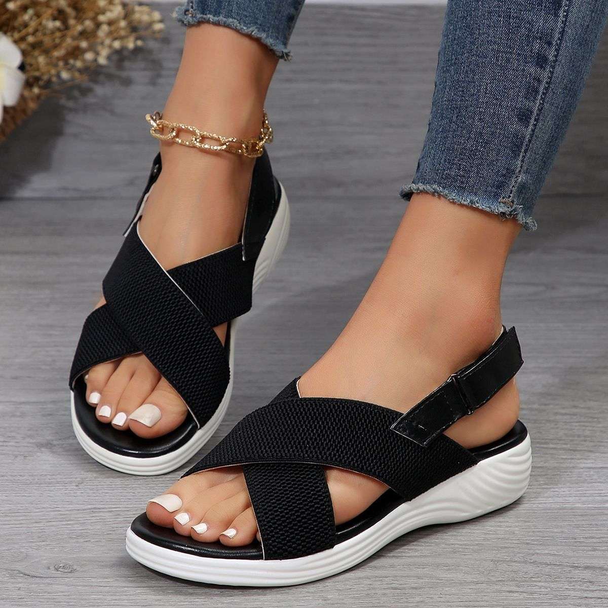 Strap Peep Toe Wedge Fly Woven Mesh Casual Sandals - watkins innovators