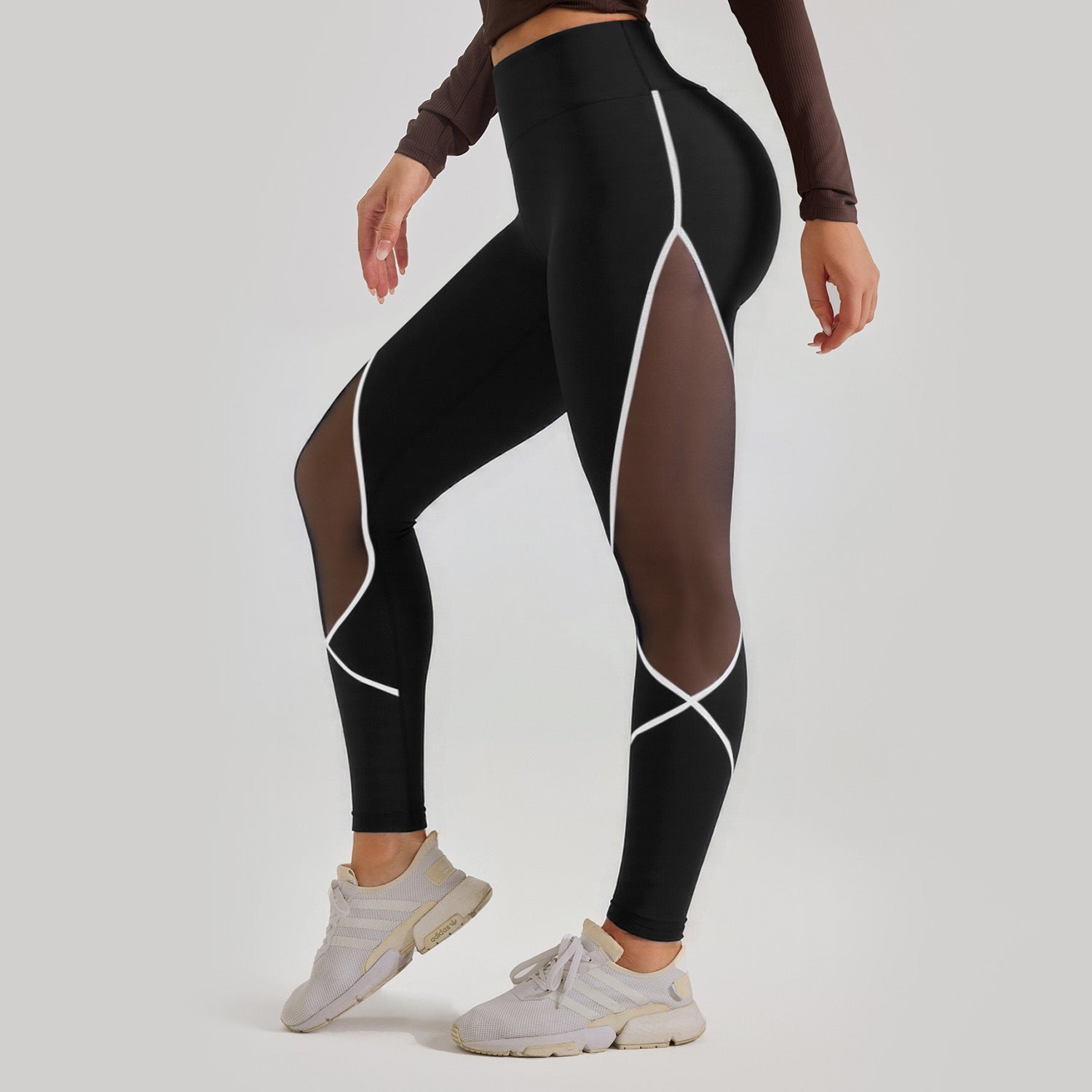 Women's Color Matching Mesh European And American High Waist Yoga Pants - watkins innovators