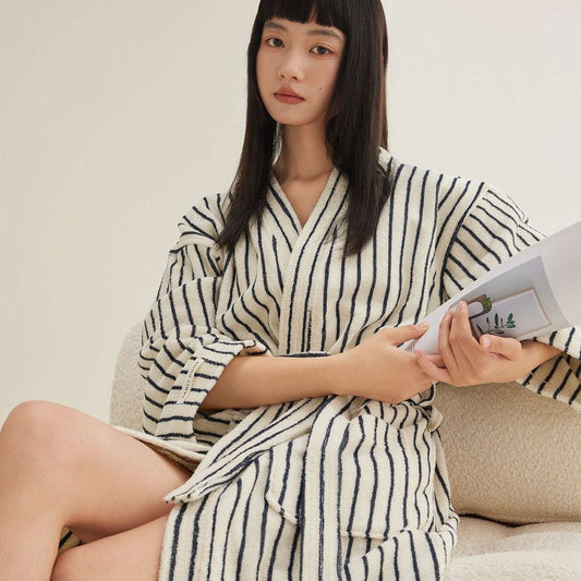 Women's Cotton Striped Bathrobe Terry - watkins innovators