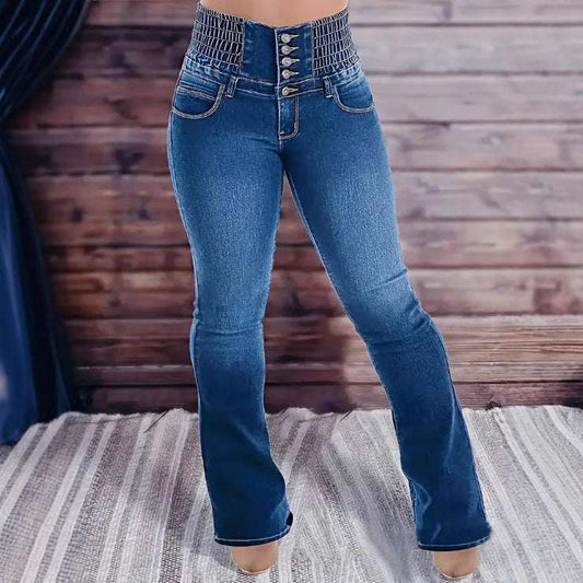Women's Stretch Button Denim Pants - watkins innovators