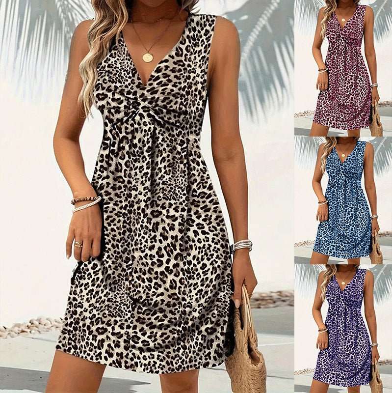 Women's Twisted Leopard Print Casual Dress - watkins innovators