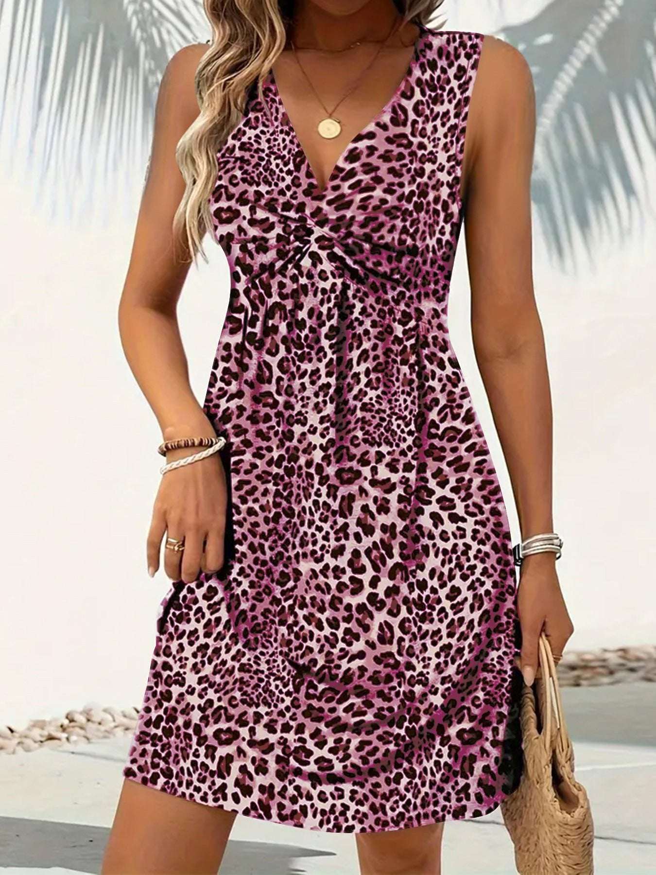 Women's Twisted Leopard Print Casual Dress - watkins innovators