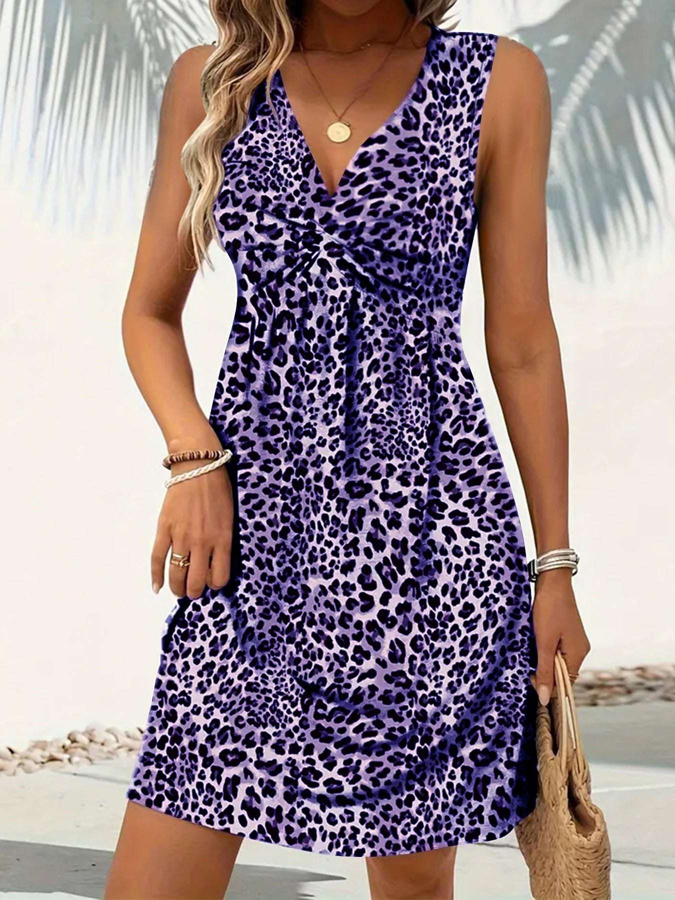 Women's Twisted Leopard Print Casual Dress - watkins innovators
